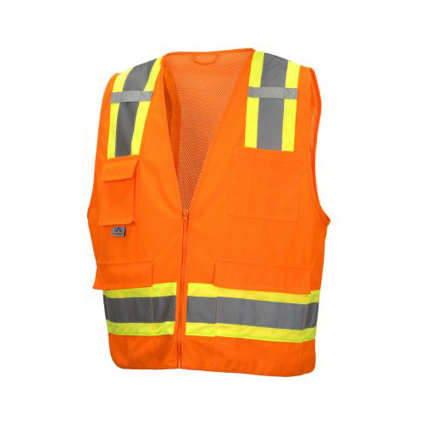 XL ORANGE 2-TONE SURVEYOR VEST CL2 MESH/SOLID ZIP 8-PKT - P&I Supply