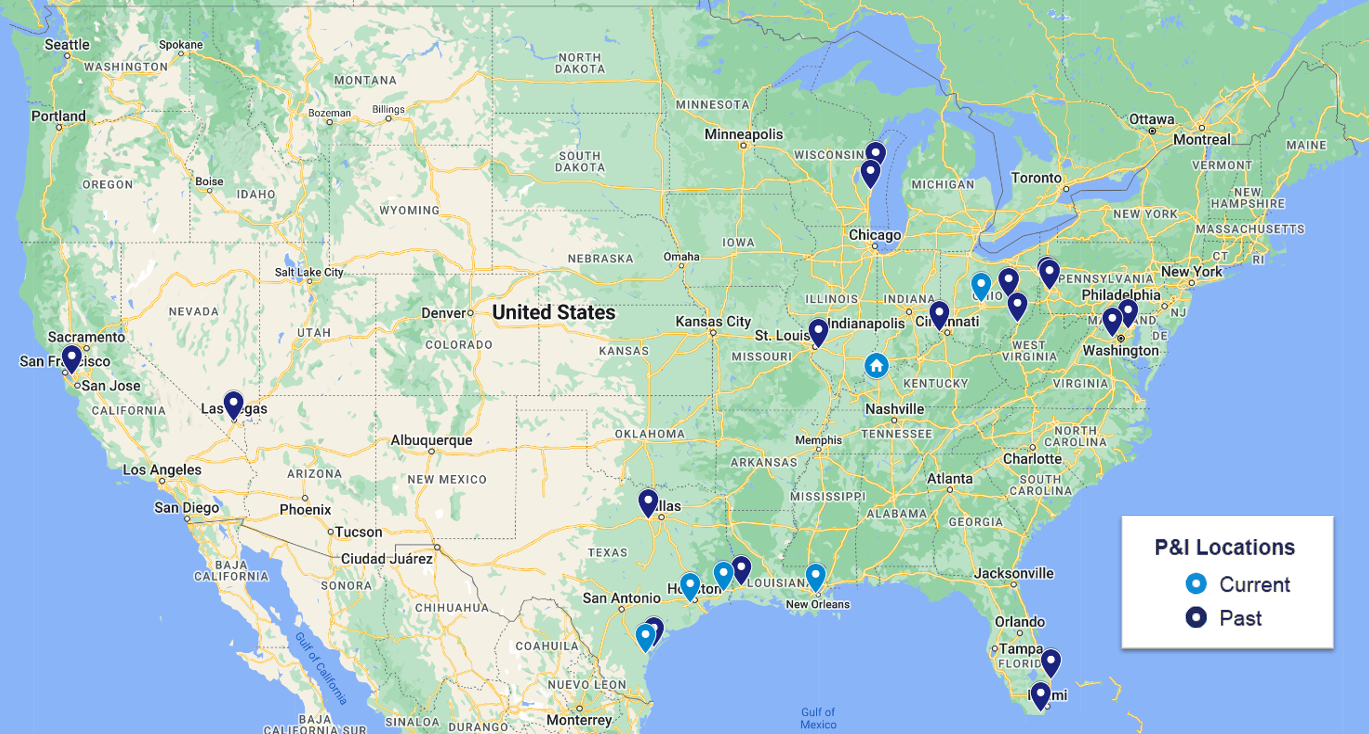 P&I Current & Past Locations